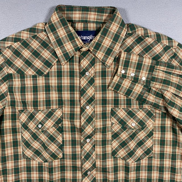 Wrangler Other - Wrangler Western Pearl Snap Mens M Green Plaid Button Down Long Sleeve Shirt